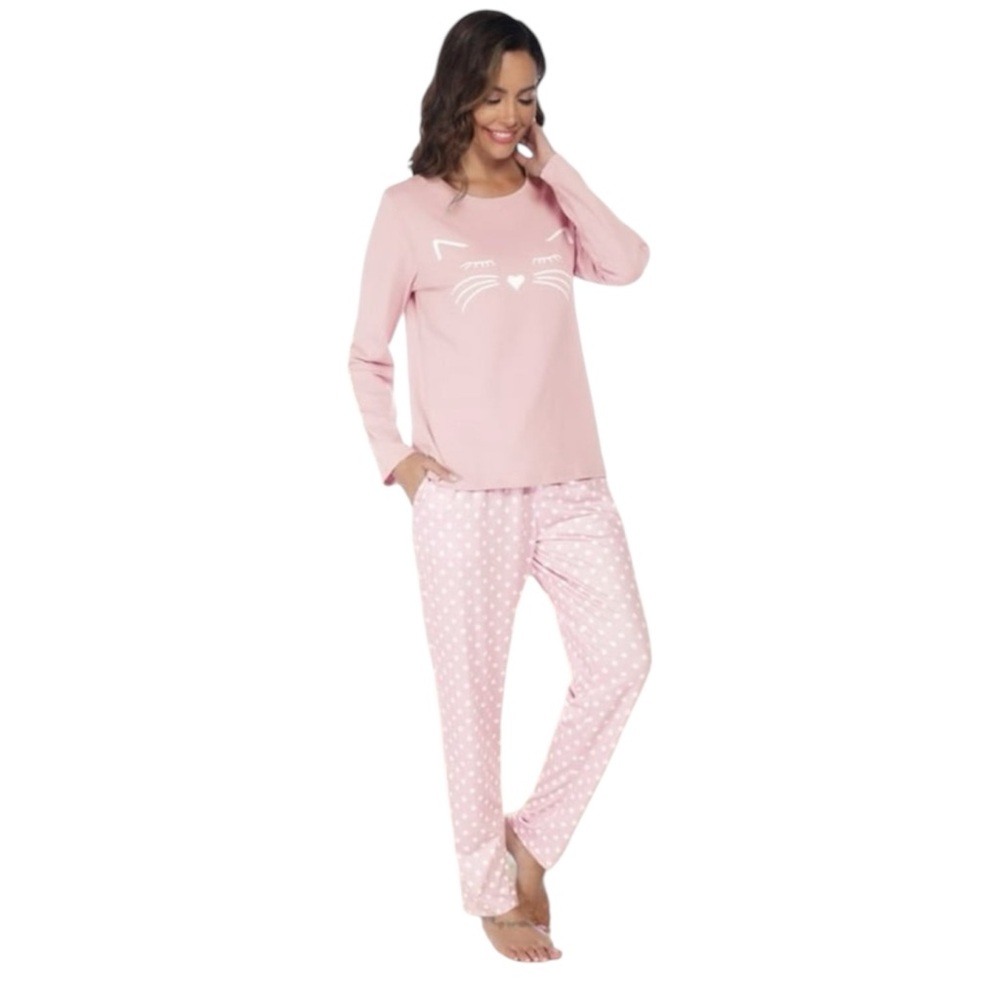 Cat Pajama Set Pink Polka Dot Pajamas